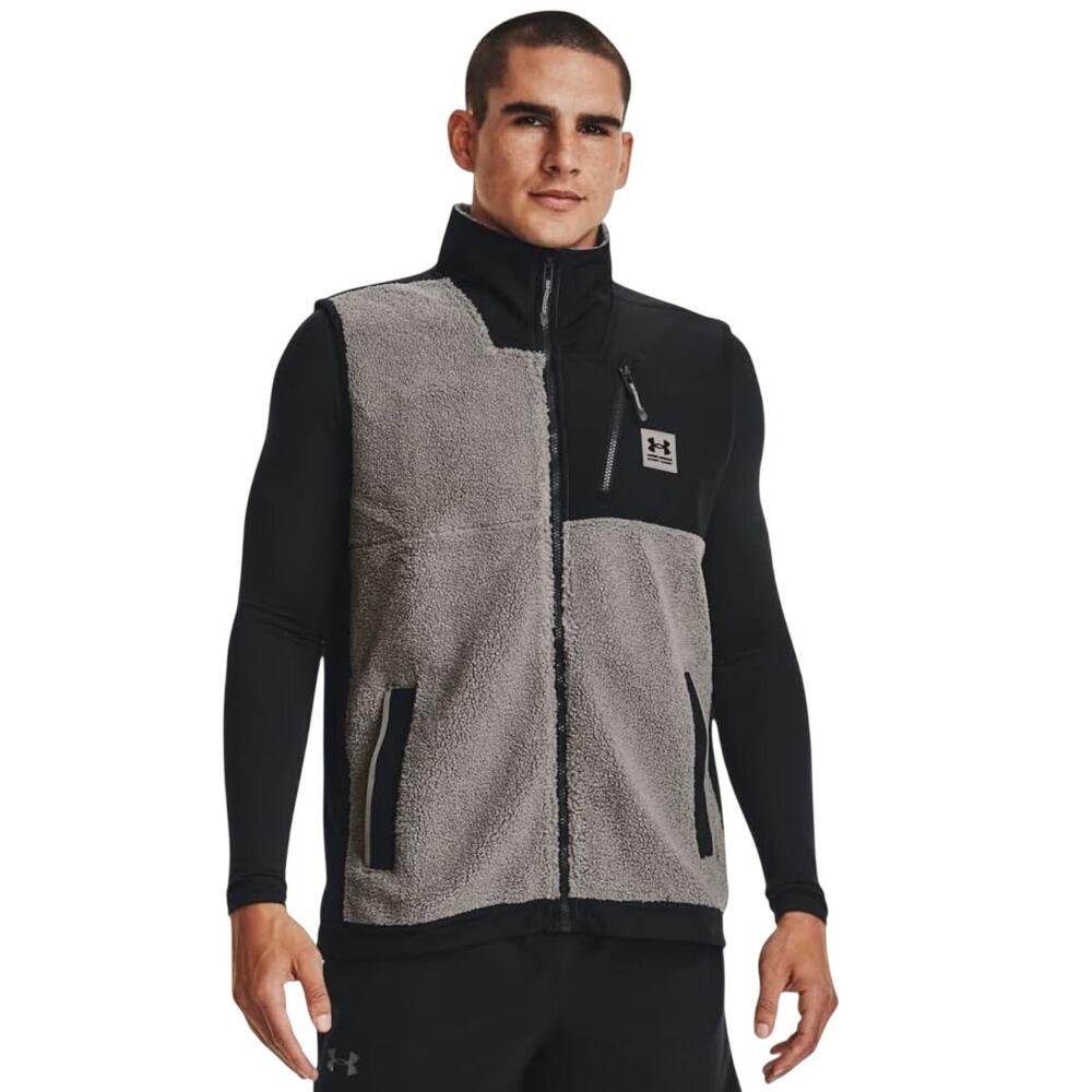 Under Armour Mission Boucle Sherpa Fleece Colorblock Vest Black Gray Size XXL